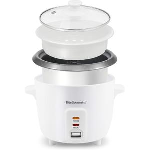 Elite Gourmet ERC003NSTX Rice Cooker & Food Steamer, Non-Stick Pot, White