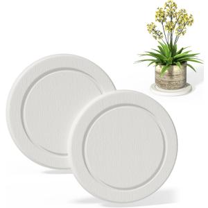 Plant Saucer Flower Pot Saucers Plant Trays for Pots Instant Dry Diatomaceous Earth Round Plant Drip Trays for Indoors Keeping Counter and Floors Dry and Clean (2pcs White Medium)