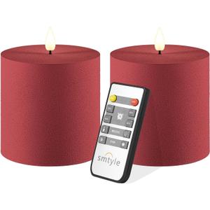 smtyle 4x4 Red Candles Pillar Plastic Flameless Set of 2 Flickering LED Battery Operated with Timer Electric Candles for Decorations Wedding Party
