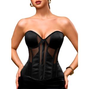 ChiaoLezhee Women's Classic & Elegant Satin Corsets, Adjustable Lace-Up Fit Sizes 00-18, Underwire Padded Boned Corset Top (Black, M)