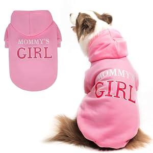 BINGPET Dog Hoodie, Mommy's Girl Lettered Dog Sweatshirt Puppy Sweater Hooded with Leash Hole, Warm Soft Fleece Winter Coat Pet Clothes for Small Dogs Cats Puppies Girl, Pink, S