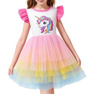 LQSZ Girls Tulle Dresses Princess Flutter Sleeve Tutu Dress for Toddler Girl 3-12 Years