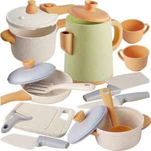 Play Kitchen Pots and Pans Set for Kids, Pretend Role Play Cooking Toys Gifts for Toddlers Girls Boys Ages 3 4 5 6