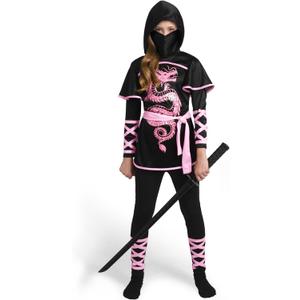 Spooktacular Creations Black and Red Ultimate Ninja Dragon Costume Set for kids, Girls, Halloween Dress Up (Medium(8-10 yrs), Pink)