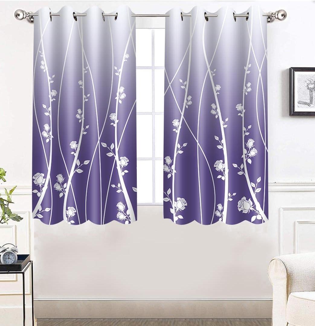Flower Curtain 52x63 Inches Modern Simple Stripe Pattern Printed Curtains for Living Room Bedroom 2 Panel Set （Purple） CLLSMN313
