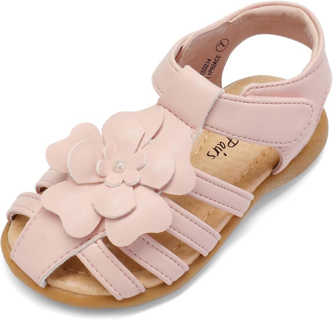 DREAM PAIRS Girls Ksd214 Closed-Toe Flower Summer Dress Sandals Shoes Pink, Size 10 Toddler