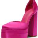 DREAM PAIRS Womens High Chunky Platform Closed Toe Block Heels Square Toe Ankle Strap Dress Wedding Party Pumps Shoes Aurelia (10, Rose Red-satin)