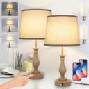 Touch Lamps for Bedrooms Set of 2, Farmhouse Table Lamp with Dual USB Charging Ports, 3 Way Dimmable Nightstand Lamps with Linen Fabric Lampshade for Bedroom (Pack 2-Beige Shade & Antique Brown)
