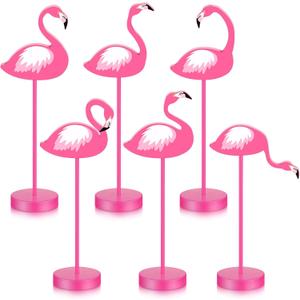 Wenqik Set of 6 Flamingo Wood Tall Standing Block Set Tropical Bird Table Centerpieces Toppers Summer Pink Flamingo Table Sign for Home Office Desk Tier Tray Decor Party Supplies