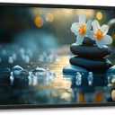 Zen Large Canvas Wall Art for Living Room, Lotus Framed Wall Decor, Stones in Water Landscape Pictures Painting, Modern Artwork for Spa Bathroom Bedroom 36L'' × 24W''