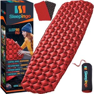Ultralight Sleeping Mat - Inflatable & Compact Camping Air Mattress for Backpacking, Hiking (Red)
