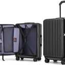 ROAMING 20 Inch Carry On Luggage Hard Shell Suitcases with Wheels Cup Holder Tsa Approved Luggage Suitcase Travel Luggage for Women Men Rolling Luggage Bags for Business Trip Weekender-Black