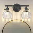 Matte Black 2 Light Bathroom Vanity Light,14.9in Modern Bathroom Lighting Fixtures Over Mirror with Clear Crystal Glass Shade,Vintage Vanity Lights for Bathroom Living Room Bedroom（not include bulbs)