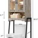 Over The Toilet Storage Cabinet with Tempered Glass Doors and Adjustable Shelf, Bathroom Organizer with Metal Stand Space Saver Over Toilet , Modern Toilet Rack for Bathroom, Restroom, Laundry, Grey, 68.9''H