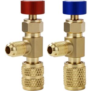 2Pcs Refrigerant Charging Valve Set, 1/4" & 5/16" Safety Adapter Flow Control Ball Valve, Brass Low Loss HVAC Fittings for R12 R22 R410 Air Conditioner Manifold Maintenance Tools