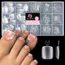 UNA GELLA Toe Nail Tips 312 Pcs Square Round Full Cover Fake Toe Nails Press On Clear 15 Sizes Preshape Soft Gel Toe Nail Tips Double Matte Acrylic Toenails for Nail Extensions DIY Home Nail Salon