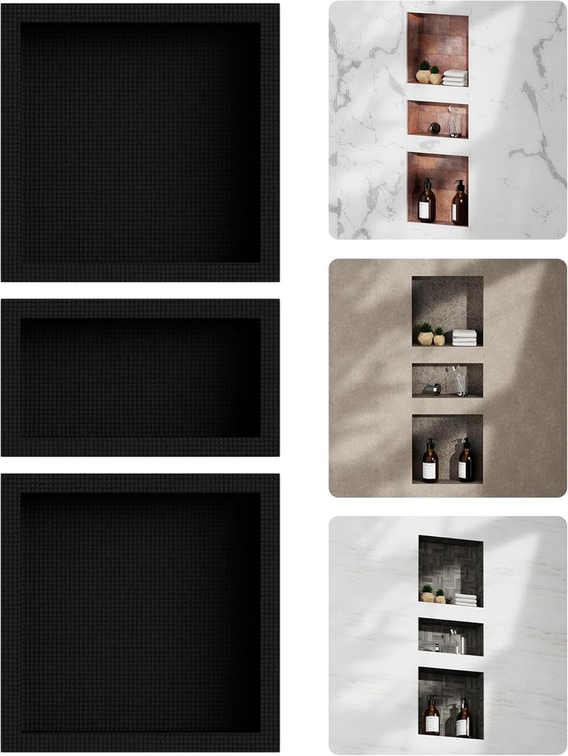 Shower Niche Insert Tile Ready 14" x 36" Recessed Wall Niche with Movable Shelf 3-Tier Bathroom Storage, Plenty of Space Square Corners Sealed Waterproof, Matte Black