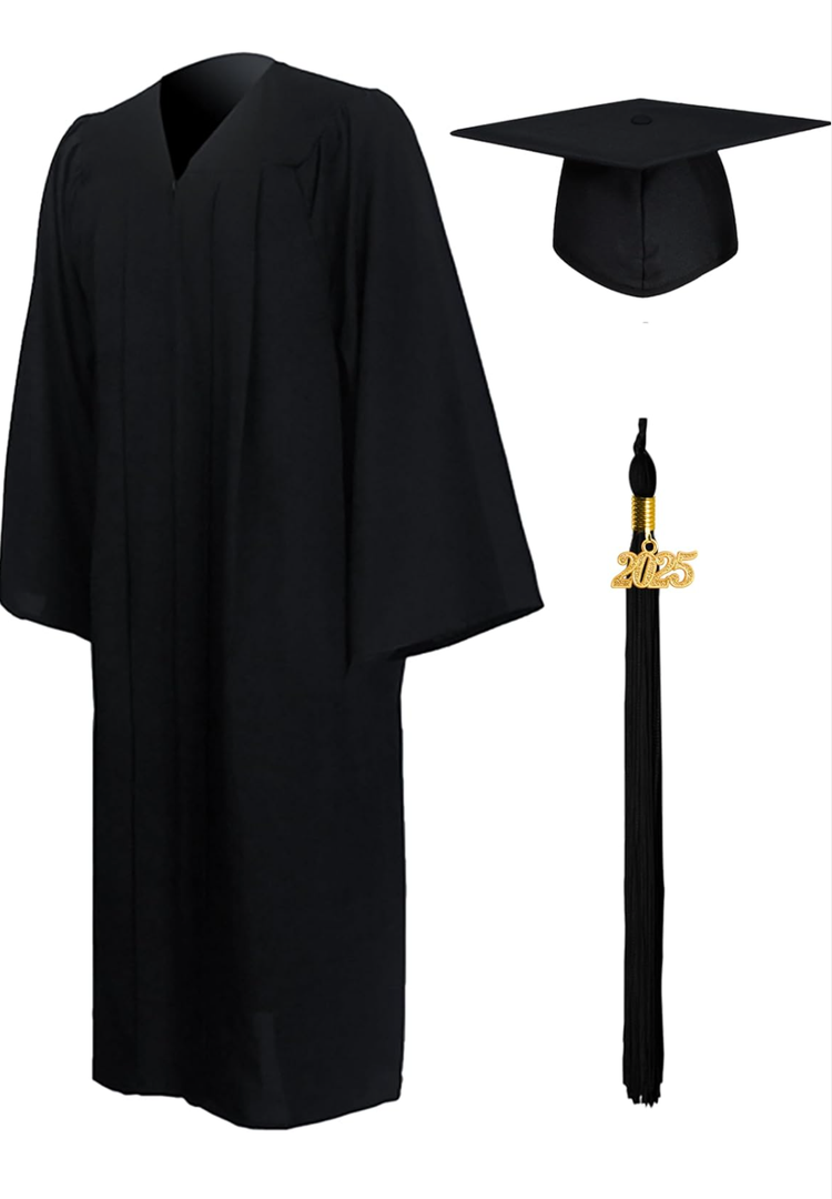 GraduationMall Matte Graduation Gown Cap Tassel Set 2025 for High School and Bachelor 48