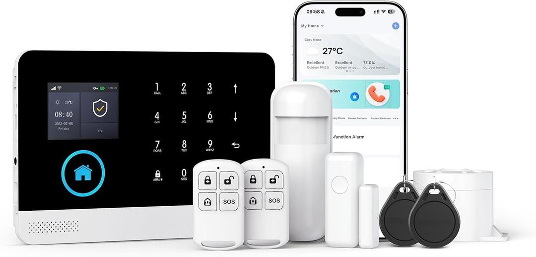Home Security System - Alarm 8-Piece Kit Compatible with Alexa,Tuey and Smart Life (No Contract) (8 Pack Alarm System)