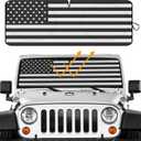 Big Hippo American Flag Windshield Sunshade for 2007-2022 Wrangler Rubicon Sahara TJ JK JKU 2 & 4 Door (Black)