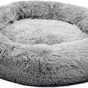 Luxurious Dog & Cat Pets Bed Round Shape | Soft, Fluffy Comfortable, Durable Bed | Polyester Supersoft Velvoa Fabric | Grey Color (Medium) (28" x 4")