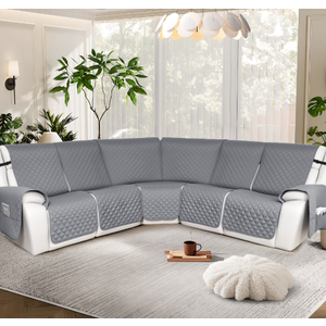 100% Waterproof Reclining Sectional Couch Covers L-Shape Recliner Sofa Cover 5 Seat, Silver Gray
