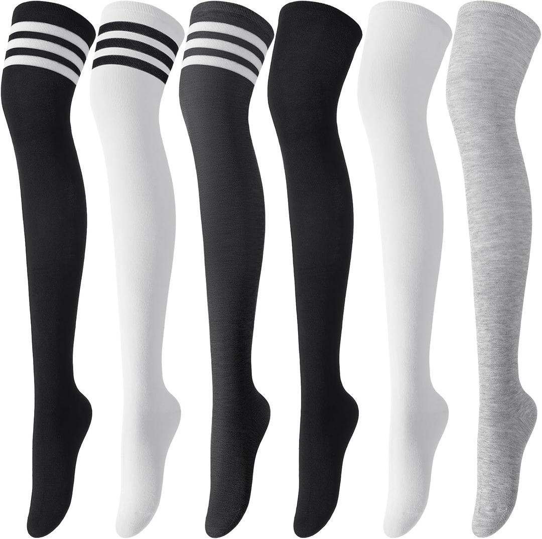 Trifabricy Thigh High Socks for Women, Warm Over Knee High Socks, Extra Long Striped High Boot Stockings for Daily Wear (6 Multicolor)