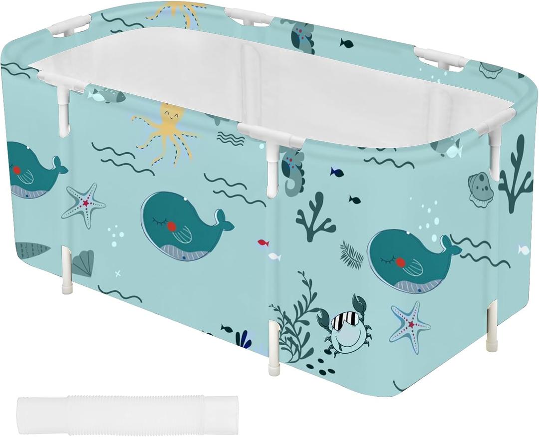 STARBRILLIANT Portable Foldable Bathtub,Soaking Standing Bath Tub for Shower Stall, Easy to Assemble Collapsible Bathtub, Suitable for Travel, Camping and Outdoor Activities (45inch)