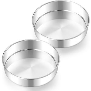 E-far 8 Inch Cake Pan Set of 2, Stainless Steel Round Baking Pans Tins Mold - Non-Toxic & Leak-Proof for Birthday Wedding Layer Tiered Cake, Easy Clean & Dishwasher Safe