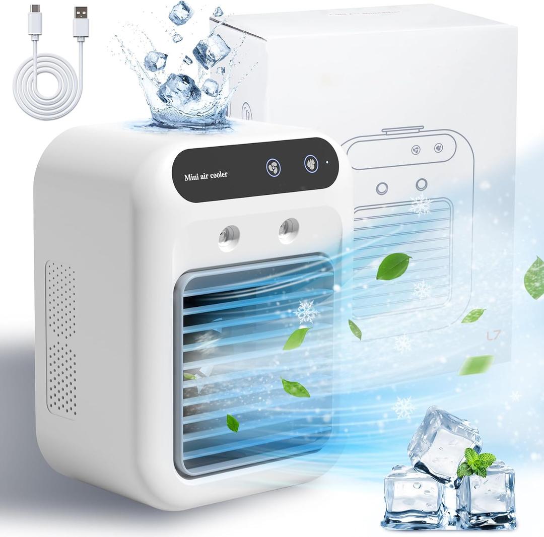 Portable AC for Car, 25W Rechargeable Portable Air Conditioners, Mini AC Unit 2 Cool Air Spray, Personal Cooling Fan with 2 Speeds, Small Room Air Conditioners for Bedroom, Office, Outdoor