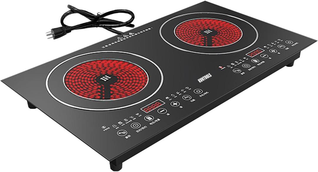 110v Electric Cooktop 2 Burners,2800W,26 '' Electric Stove Top with Plug in, Touch Control Countertop & Built-in Ceramic Cooktop, 9 Heating Level, Hot Warning, Over-Temperature Protection