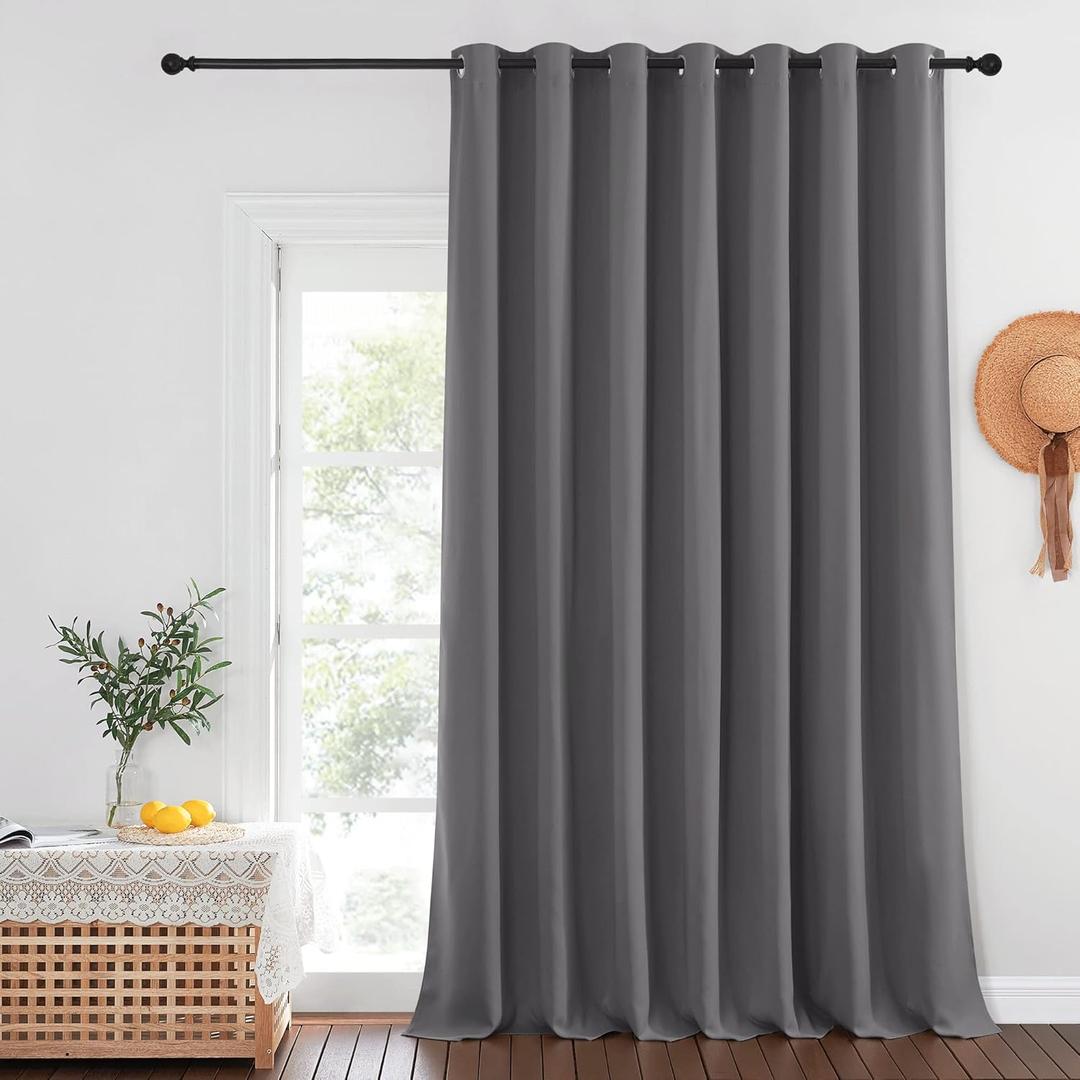 NICETOWN Sliding Glass Door Curtain Extra Long 132 inches Long, Grommet Thermal Insulated Blackout Patio Door Curtain Room Divider for Bedroom/Pergola, Gray, W100 x L132, 1 Panel (Grey)