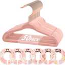 VIS'V Baby Hangers, 11 Inch Velvet Kids Hangers with 6 Pcs Clothes Size Dividers, Infant Toddler Nursery Closet Organization, Non Slip, Pink, 50 Pcs