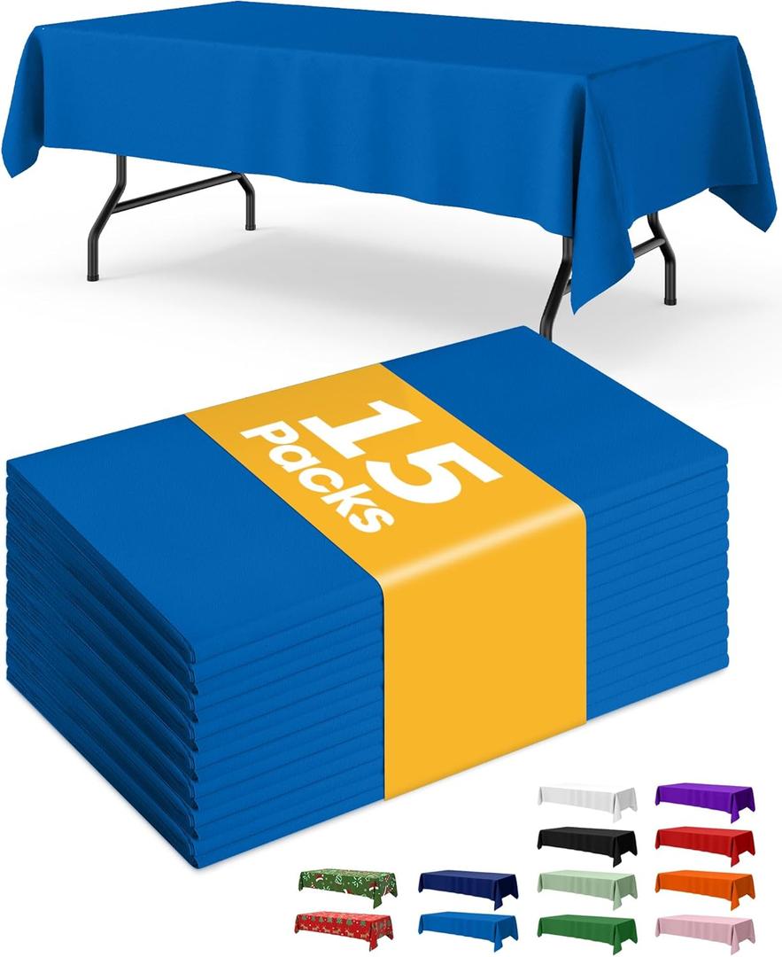 Blue Plastic Table Cloth Rectangle Table 15 Pack, 54''108'' Tablecloth for Graduation Decorations Class of 2025, Table Cloth for Disposable Use, Table Cover for Holiday Party, Gathering