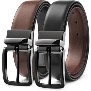 MILORDE Reversible Belt for Men - Adjustable Size - Premium Leather - Double Style in One Belt (38 (Fits Waist 36"-37"Adjustable), Black/Brown - M901)