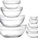 Lawei Set of 9 Glass Mixing Bowls - Glass Nesting Bowls Prep Bowl Clear Salad Bowls for Kitchen Prep Salad, Cereal, Ice Cream, Pasta, Fruits