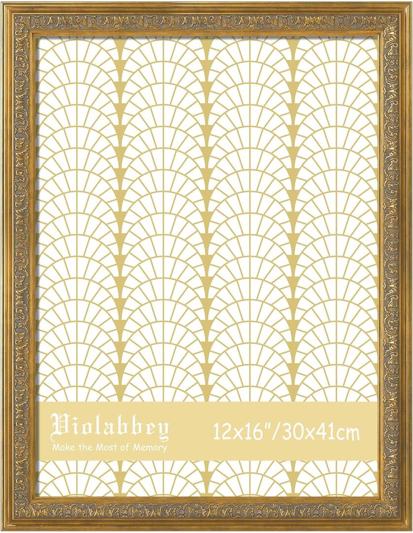 VIOLABBEY 12x16 Picture Frame Gold, Vintage Photo Frames Ornate without Mat for Wall Hanging