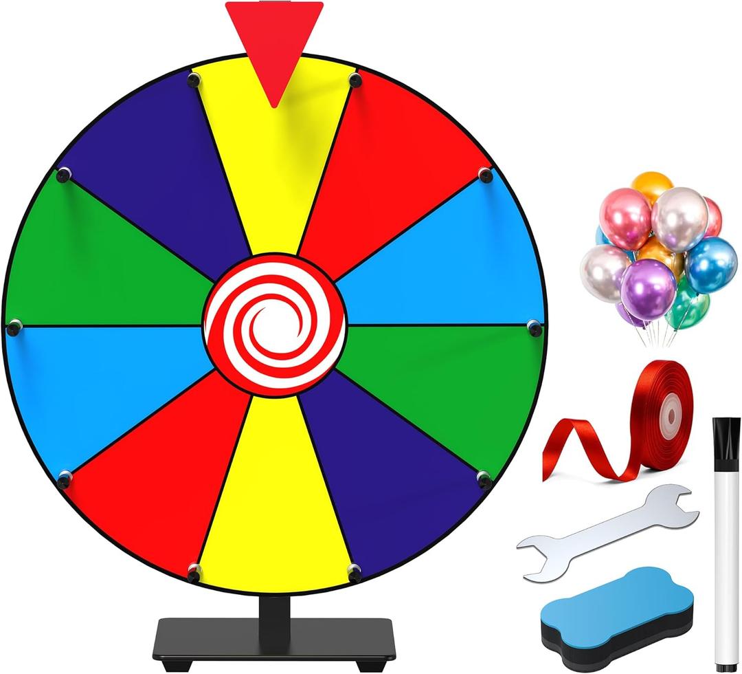 14 Inch Spinning Prize Wheel- 10 Slots Heavy Duty Color Tabletop Roulette Spinner of Fortune Spin The with Dry Erase Marker and Eraser Win Game for Trade Show, Carnival Classic Series (14 Inch)
