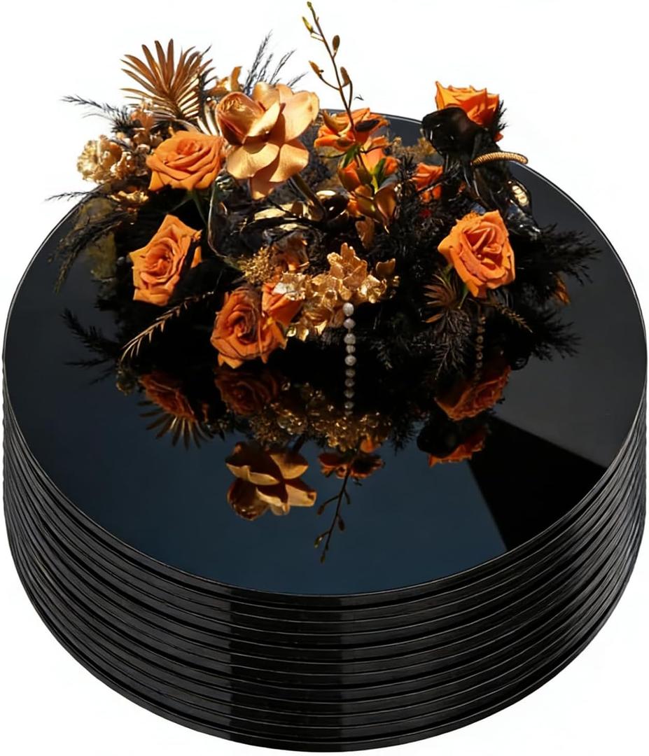 12 Pcs 10 Inch Mirror Centerpieces Decorative Trays Thickness 1.5 mm (Black)