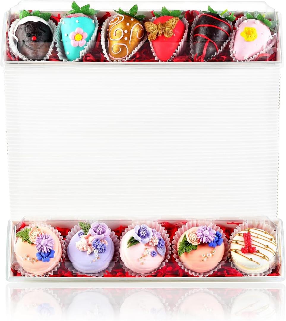 50 Pack 12 x 2.8 x 2.4 Inches Chocolated Covered Strawberries Boxes Macaron Boxes with Clear Lids, 12 Inches Long Bakery boxes with Window for Chocolate,truffle,Cocoa Bombs,Cookies (White)