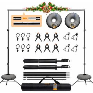 Backdrop Stand, Photo Video Studio 8.5 x10ft Adjustable Support Portable Stand Heavy Duty for Photoshoot, Parties, Projector Screen with 2 Water Bag, 6 Backdrop Clips, 6 Curtain Ring Clip