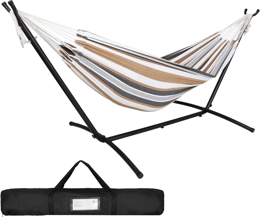SUPER DEAL Portable 2 Person Hammock with 9FT Hammock Stand, 620 LBS Capacity Adjustable Hammock Bed with Space Saving Carrying Case Included for Camping Garden Backyard Patio Indoor Outdoor SUPER DEAL Portable 2 Person Hammock with 9FT Hammock Stand, 620 LBS Capacity Adjustable Hammock Bed with Space Saving Carrying Case Included for Camping Garden Backyard Patio Indoor Outdoor