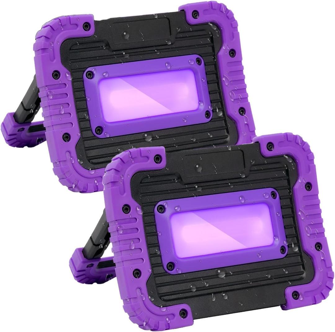 Rechargeable Black Light, Battery Powered Blacklight, Cordless 395nm UV Black Light for Neon Glow Party,Glow in The Dark, Aquarium, Body Paint, Fluorescent Poster, Halloween Party, 2 Packs