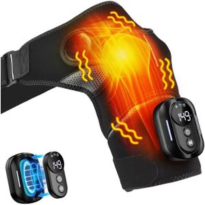 Cordless Shoulder Heating Pad with Massage for Frozen Shoulder Rotator Cuff Pain Relief,5000amh Battery Powered Detachable Controller Heated Massage with 5 Heats &Vibrations