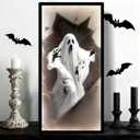 2025 Halloween Hologram Ghost Mirror, Spooky Haunted Halloween Mirror, LED Ghost Decor for Indoor Halloween Decorations, Wall Fireplace Bedroom Party Supplies (Large 19.7 x 9.5 in)