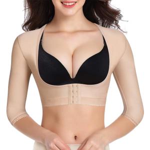 BRABIC Upper Arm Shaper Post Surgical Slimmer Compression Sleeves Posture Corrector Tops Shapewear for Women (Large, Beige Half Sleeve)