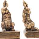 Book Ends for Shelves to Hold Books Hevay Duty,Decorative Bookends for Bookshelf Dcor,Cute Animal Rabbit Book Stopper Easter Bunny Statues for Home, Office Desk, Living Room Decoration,1 Pair (Gold)