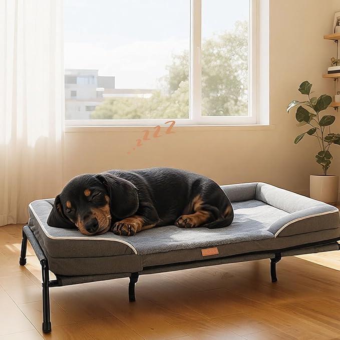 Lekereise Raised Dog Bed for Small Dog 32x25 Inch, Comfortable Orthopedic Pet Beds with Egg Crate Foam, Removable Dogs Couch Bed for Indoor Outdoor, Load 40lb, Grey