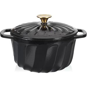 Enameled Cast Iron Dutch Oven with Lid, 6 QT Cast Iron Dutch Oven Pot, Dual Handles for Bread Baking, Cook, Bake, Oven Safe across All Cooktops (Black,6 QT)