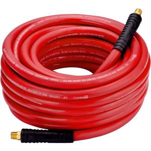 Rubber Air Hose,50-Feet x 3/8-Inch, 300 PSI, Red Heavy Duty Air Compressor Hose With Double 1/4" MNPT Brass Endings
